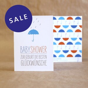 Geburtskarte, Glückwunschkarte, Babyshower, Regenschirm, Grußkarte mit Umschlag // Klappkarte Pia