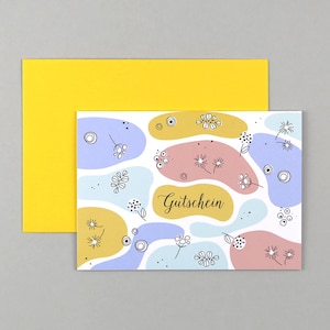 Gutschein, Blumen, Grußkarte mit Umschlag // Klappkarte Gisela