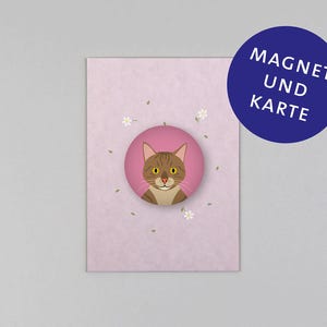 Postkarte, Holzschliffpappe, Magnet, Danke, Katze // Set Magnet mit Postkarte - Vielen Dank