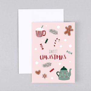 Weihnachtskarte, Frohe Weihnachten, Merry Christmas, Sweets, Grußkarte mit Umschlag // Klappkarte Olaf Lebkuchen