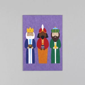 Postkarte, Holzschliffpappe, Weihnachtskarte, Balthasar, Melchior, Caspar Weihnachtsgeschichte // Postkarte Holzschliff Josef Könige