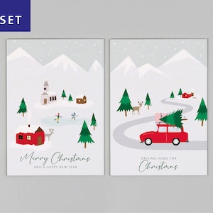 2 x Postkarte, Holzschliffpappe, Set, Weihnachten, Merry Christmas, Driving home for Christmas // Chris Set