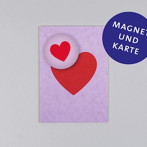 Postkarte, Holzschliffpappe, Magnet, Herz, Heart // Set Magnet mit Postkarte Herz