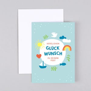 Glückwunschkarte, Kommunion, Konfirmation, Taufe, Regenbogen, Grußkarte mit Umschlag // Klappkarte Dina Herz