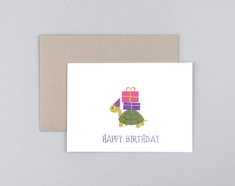 Glückwunschkarte, Geburtstag, Happy Birthday, Schildkröte, bunt, Grußkarte mit Umschlag // Klappkarte Max Schildkröte