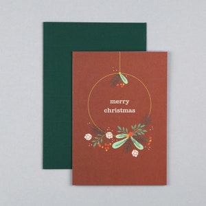 Weihnachtskarte, Frohe Weihnachten, Merry Christmas, Kranz, Mistel, Grußkarte mit Umschlag // Klappkarte Barbara