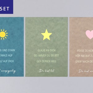 3 x Postkarte, Holzschliffpappe, Set, Komplimente, Affirmation, Toll //  Tim Set