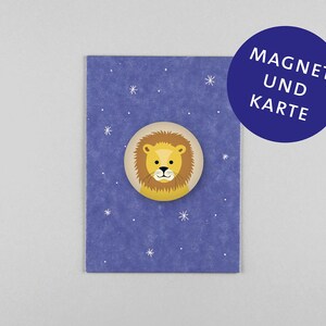 Postkarte, Holzschliffpappe, Magnet, Geburtstag Löwe // Set Magnet mit Postkarte - Hoch sollst du leben