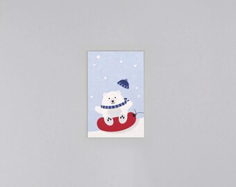 Mini Postkarte, Weihnachten, Holzschliffpappe, Peter Eisbär, Polar bear, Schlitten // Minikarte Holzschliff Peter Eisbär Schlitten