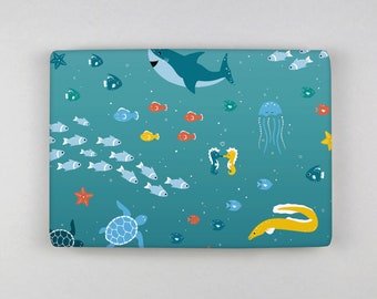 Papel de regalo, hoja, 50 x 70 cm, bajo el agua, criaturas marinas, peces // Hoja de papel de regalo Eric