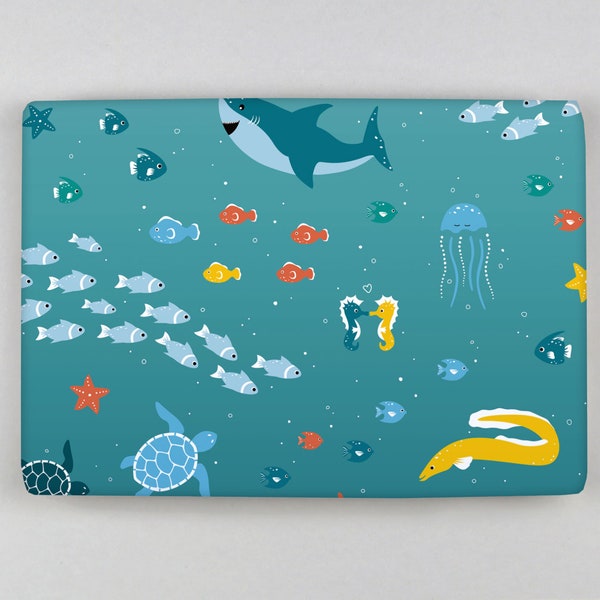 Geschenkpapier, Bogen, 50x70 cm, Unterwasser, Meerestiere, Fische // Geschenkpapierbogen Eric