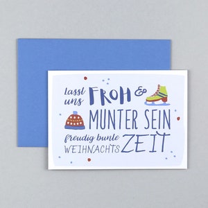 Weihnachtskarte, Frohe Weihnachten, Merry Christmas, Mütze, Schlittschuh, Grußkarte mit Umschlag // Klappkarte Olaf
