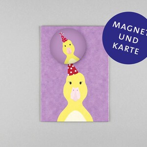 Postkarte, Holzschliffpappe, Magnet, Ente, Duck, Ostern // Set Magnet mit Postkarte Ente