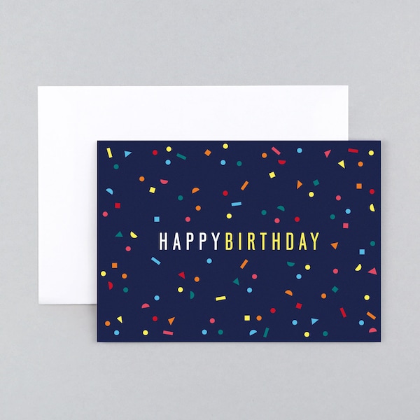Glückwunschkarte, Geburtstag, Happy Birthday, Konfetti, bunt, Grußkarte mit Umschlag // Klappkarte Milo Birthday