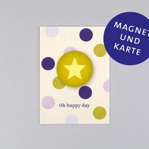 Postkarte, Holzschliffpappe, Magnet, Oh happy day, Stern, Star // Set Magnet mit Postkarte Stern