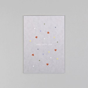 Postkarte, Holzschliffpappe, Herz, Liebe, bunt, fröhlich // Postkarte Leni Herz