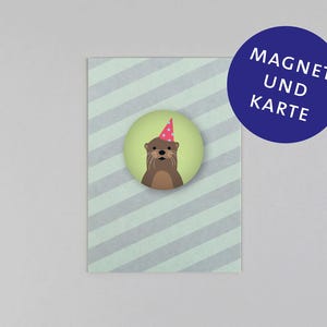 Postkarte, Holzschliffpappe, Magnet, Für dich, Otter // Set Magnet mit Postkarte For you