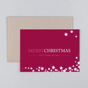 Weihnachtskarte, Frohe Weihnachten, Merry Christmas, Sterne, Grußkarte mit Umschlag // Klappkarte Stella