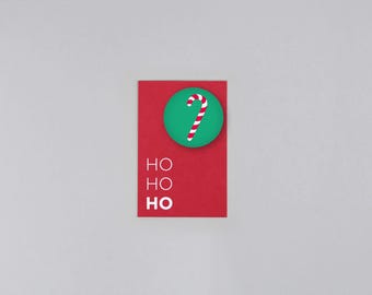 Postkarte, Holzschliffpappe, Magnet, Weihnachten, Hohoho, Nikolaus // Mini Set Magnet mit Postkarte Peace XMas + Zuckerstange