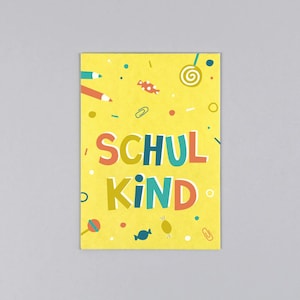 Postkarte zur Einschulung, Holzschliffpappe, Schulkind // Postkarte Amelie