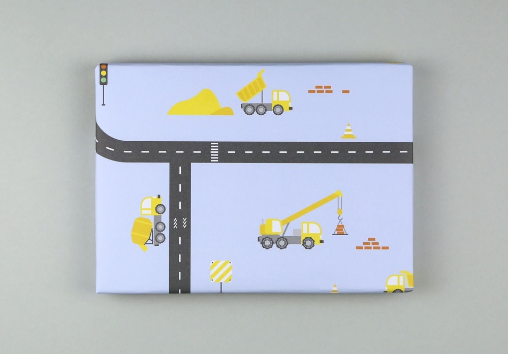 Papier Cadeau Anniversaire Garçon Construction Chantier - 6 Feuilles + Autocollants - Central 23