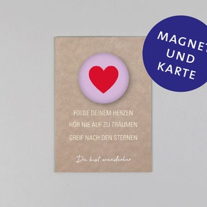 Postkarte, Holzschliffpappe, Magnet, Komplimente, Affirmation, Herz // Set Magnet mit Postkarte - Du bist wunderbar