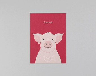 Postal, cartón pulpa de madera, animales, cerdo, suerte // Postal Rosi la Cerdita