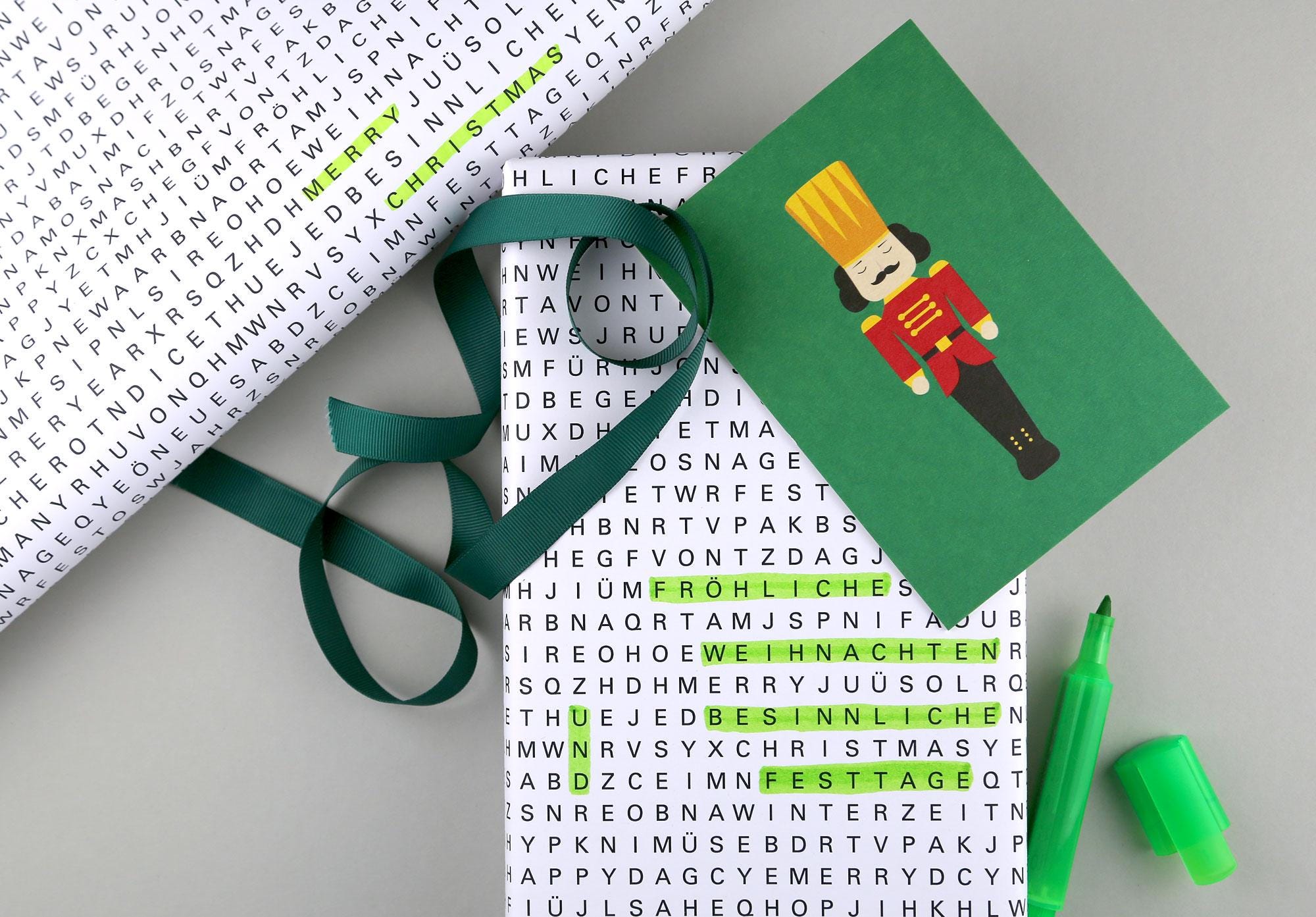 Gift Wrap, Sheet, 50 X 70 Cm, Black and White, Christmas, Word Search ...