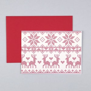 Weihnachtskarte, Frohe Weihnachten, Merry Christmas, Norwegermuster, Rentier, Grußkarte mit Umschlag // Klappkarte Norbert