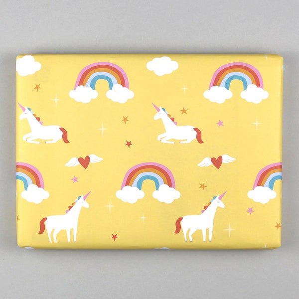 Geschenkpapier, Bogen, 50x70 cm, Einhorn, Regenbogen // Geschenkpapierbogen - Paula