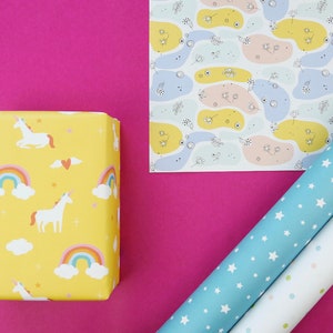 5 Sheets Gift Wrapping Paper / Gift Wrapping Paper Set Girl, Variety, Packaging, Gifting, Birthday, Illustrations, Unicorn, Dots, Stars