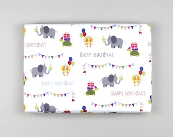Gift wrap, sheet, 50 x 70 cm, children's birthday, animals, pennant banner // Gift wrap sheet Max
