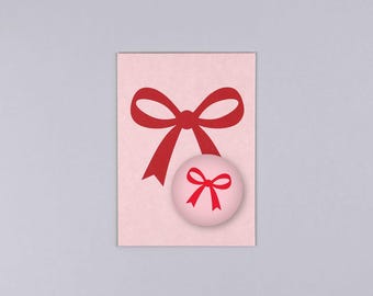 Postcard, wood pulp board, magnet, bow, ribbon // Set: Magnet with postcard and bow