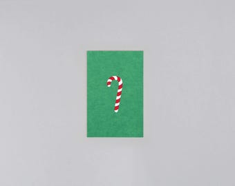 Mini Postkarte, Holzschliffpappe, Weihnachten, XMas, Zuckerstange, Candy cane // Minikarte Holzschliff Vivi XMas Zuckerstange