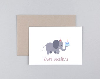 Glückwunschkarte, Geburtstag, Happy Birthday, Elefant, bunt, Grußkarte mit Umschlag // Klappkarte Max Elefant