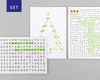 3 x postcard, wood pulp cardboard, Christmas card, puzzle card, letter salad // Ted Set