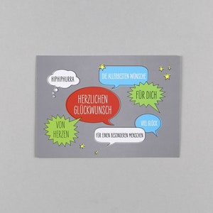 Postkarte zum Geburtstag, Happy Birthday, Comic, Sprechblasen // Postkarte Tom