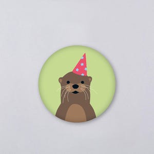 Magnet, birthday, friendship, otter, animal, round, button // Magnet Gitte Party Otter