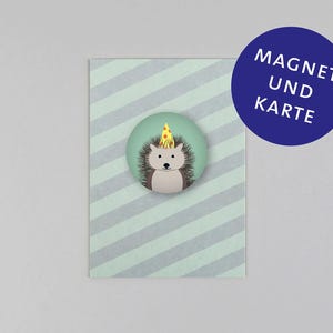 Postkarte, Holzschliffpappe, Magnet, Für dich, Igel // Set Magnet mit Postkarte For you