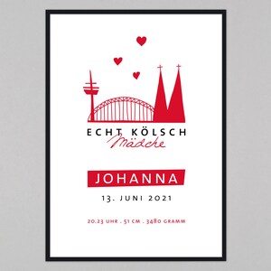 Köln-Poster zur Geburt, Geburtsposter, Unikatposter, Print, Skyline // Poster Helmi Mädchen Bild 2