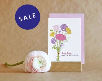 Greeting card, Birthday, Happy Birthday, Bouquet of flowers, Greeting card with envelope // Folding card Pink