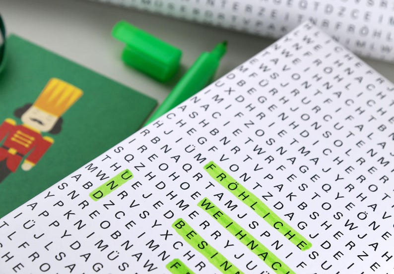 Gift Wrap, Sheet, 50 X 70 Cm, Black and White, Christmas, Word Search ...