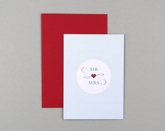 Wedding card, greeting card, Mr & Mrs, greeting card with envelope // Folding card Bernadette