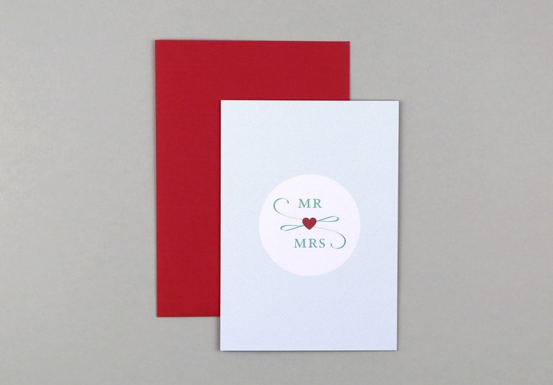 Wedding card, greeting card, Mr & Mrs, greeting card with envelope // Folding card Bernadette image 1