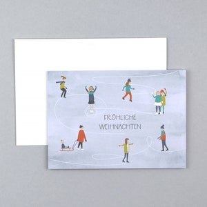 Weihnachtskarte, Frohe Weihnachten, Merry Christmas, Schlittschuh, Grußkarte mit Umschlag // Klappkarte Ivan