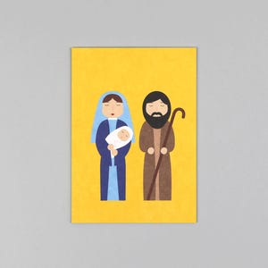 Postkarte, Holzschliffpappe, Weihnachtskarte, Josef, Marie, Jesus, Weihnachtsgeschichte // Postkarte Holzschliff Josef Geburt