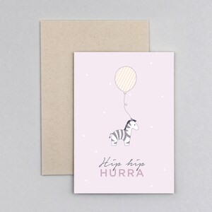Geburtskarte, Glückwunschkarte, Zebra, Luftballon, Grußkarte mit Umschlag // Klappkarte Ben Zebra