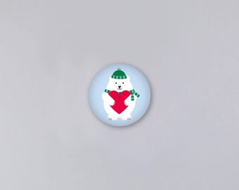 Magnet, Weihnachten, Peter Eisbär, Polar bear, Herz , rund, Button // Magnet Mini Peter Eisbär Herz