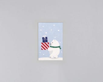 Mini Postkarte, Weihnachten, Holzschliffpappe, Peter Eisbär, Polar bear, Geschenk // Minikarte Holzschliff Peter Eisbär Geschenk