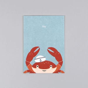 Postkarte, Holzschliffpappe, Tiere, Animal, Krabbe, crab, Maritim, Matrose, Küste, Meer // Postkarte Ole Krabbe